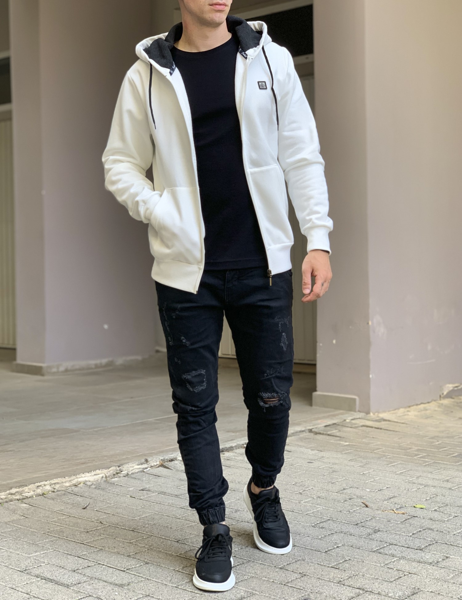 Everbest ανδρική Plus Size λευκή ζακέτα φούτερ 241011W φωτογραφία